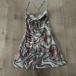 NWOT Pull&Bear Womens Mesh Mini Dress Cowl Neck Retro Grunge Chocolate Brown‎ S